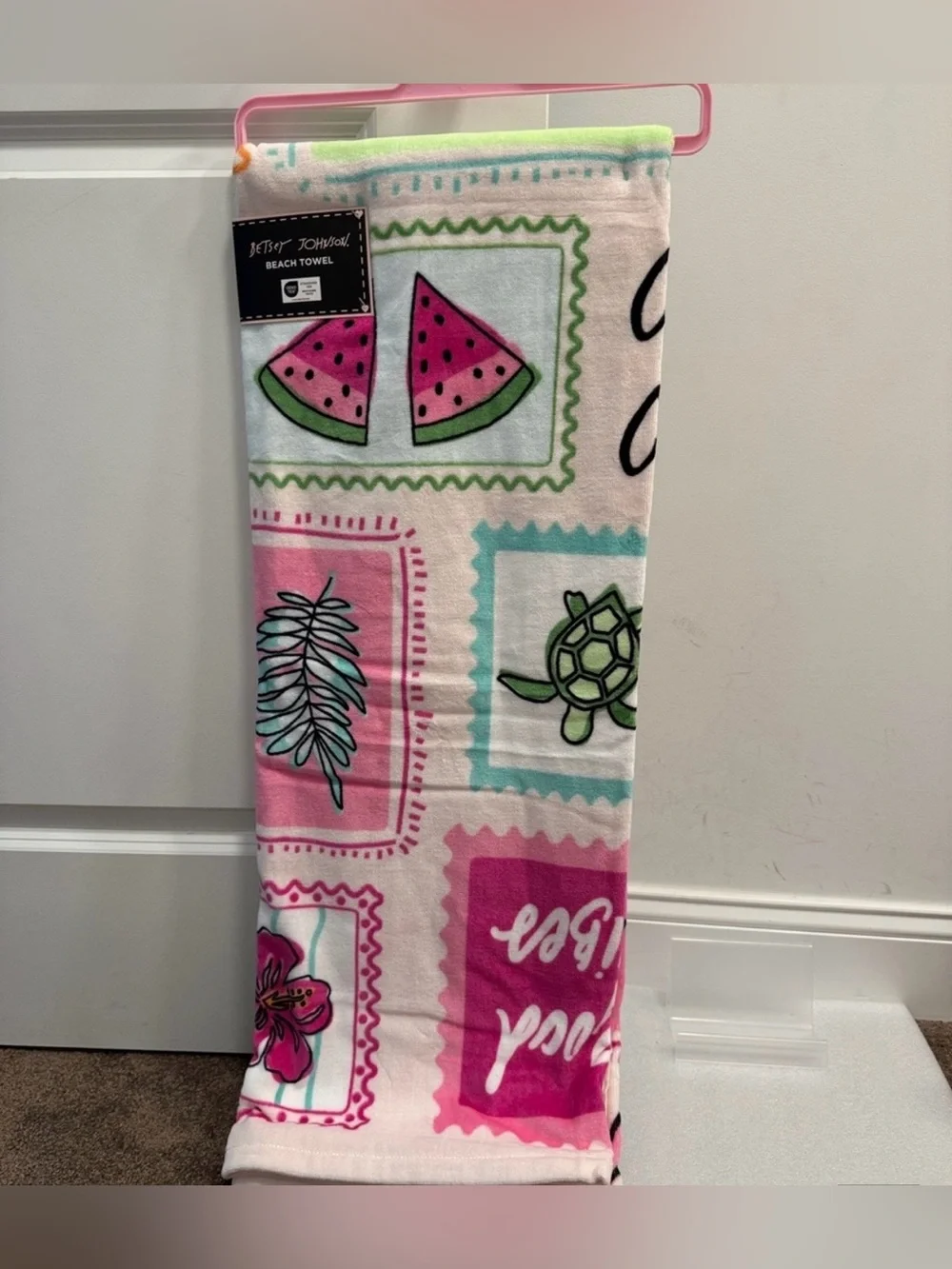 Betsey Johnson good vibes turtle flamingo beach towel 36